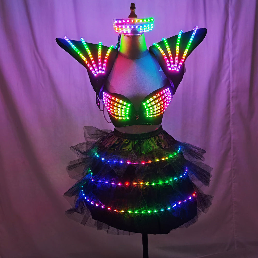 LED Light Up Dance Bra Colorful Shoulder Luminous Vest Nightclub Performance Outfit