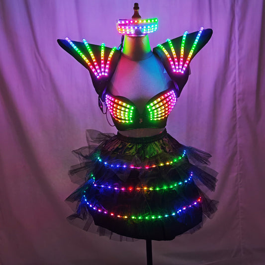 LED Light Up Dance Bra Colorful Shoulder Luminous Vest Nightclub Performance Outfit