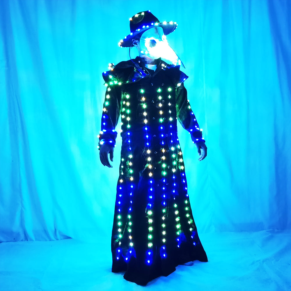 Full Color Luminous Plague Doctor Outfit – Steampunk Light Up Mask Costume