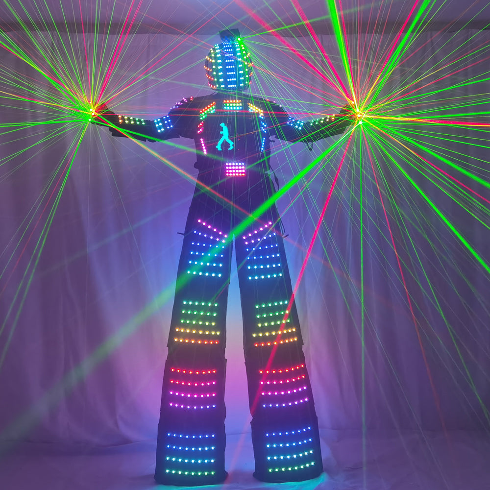 Kryoman LED Predator Robot Costume Traje De Robot with Stilts Helmet Laser Gloves for Stage Carnival Party Event Performance