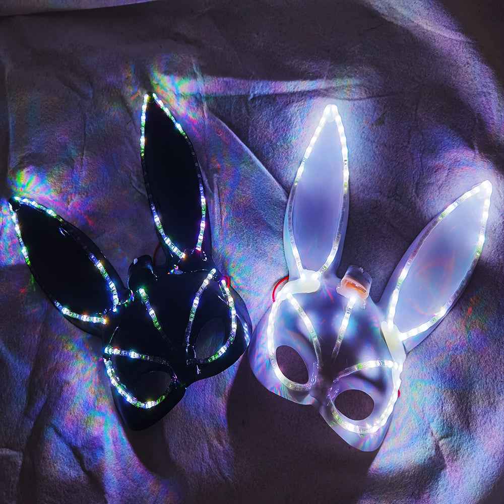 LED Glowing Plush Bunny Mask Mixed Colors Cross-Eyed Cute Spoof Mask Halloween Party - Tem-laser.com
