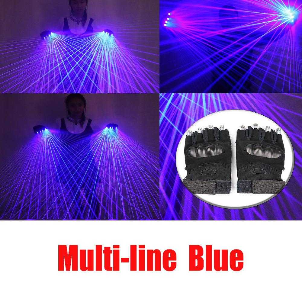 2 in 1 Multi-line Blue Laser Gloves  Rechargeable Customizable Lazer Mitten for Rave Stage Performance