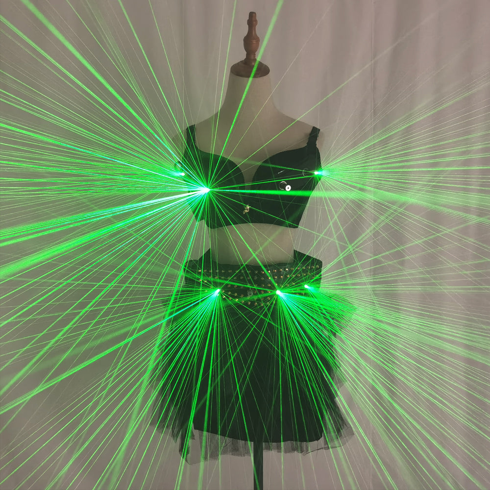 Sci Fi Future Green Laser Costume Sexy Girl Bra Laser Belt DJ Singer Bar Nightclub Laser Rain Effect