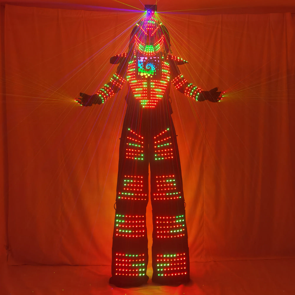 RGB Pixels LED Robot Suit Costume Set Smart Chest Display Stills Walker Laser Gloves Helmet for DJ Club Party Stage Performance