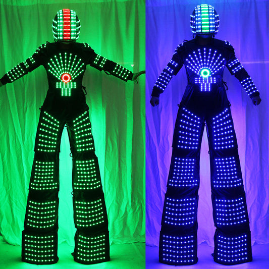 LED Robot Suit Clothes  Stilts Walker  Light Suits Kryoman Robot David Guetta with Helmet Laser Gloves