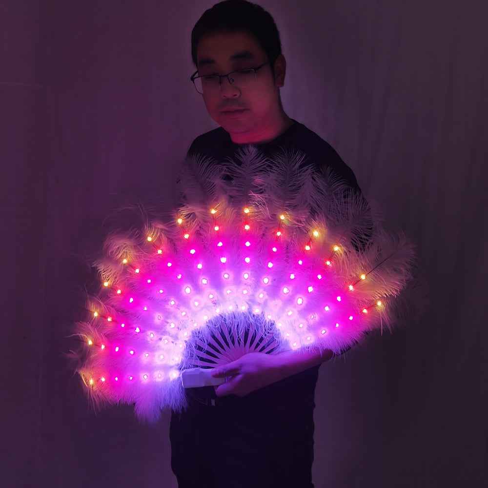 Ostrich Feathers LED Fan Performance Dancing Lights Fans Night Show Singer DJ Costumes Halloween Party Gifts - Tem-laser.com