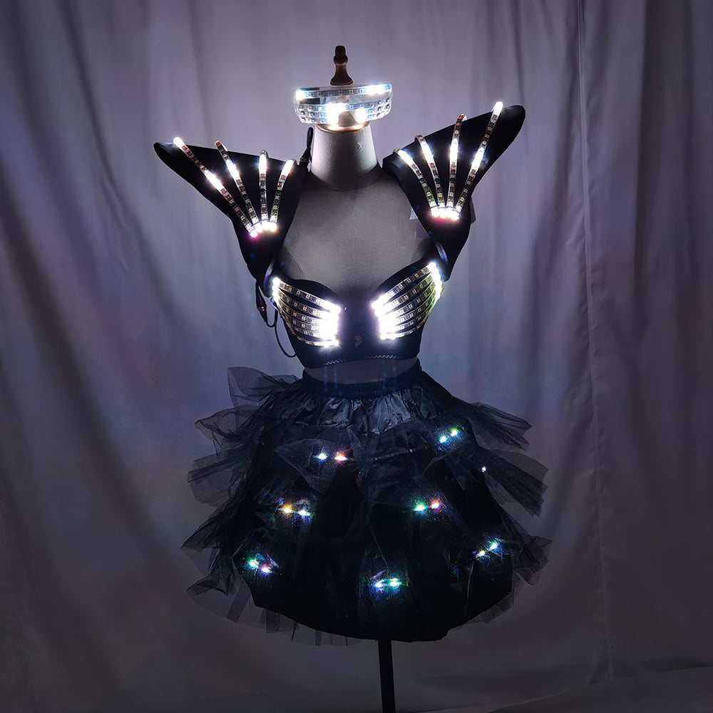 LED Light Up Dance Bra Colorful Shoulder Luminous Vest Nightclub Performance Outfit