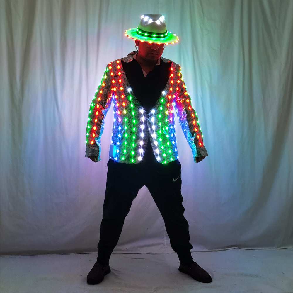 Full Color LED Sequins Fashion Jacket - Luminous Slim Suit for Host Best Man Banquet Dance Show