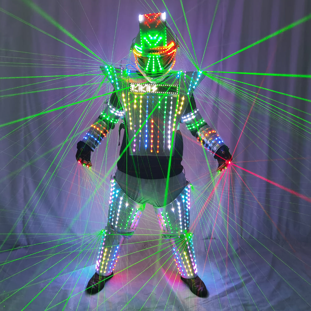 Full Color LED Robot Suit with Green Laser Jacket - Illuminated Costume for DJ Bar Stage & Model Show Performances