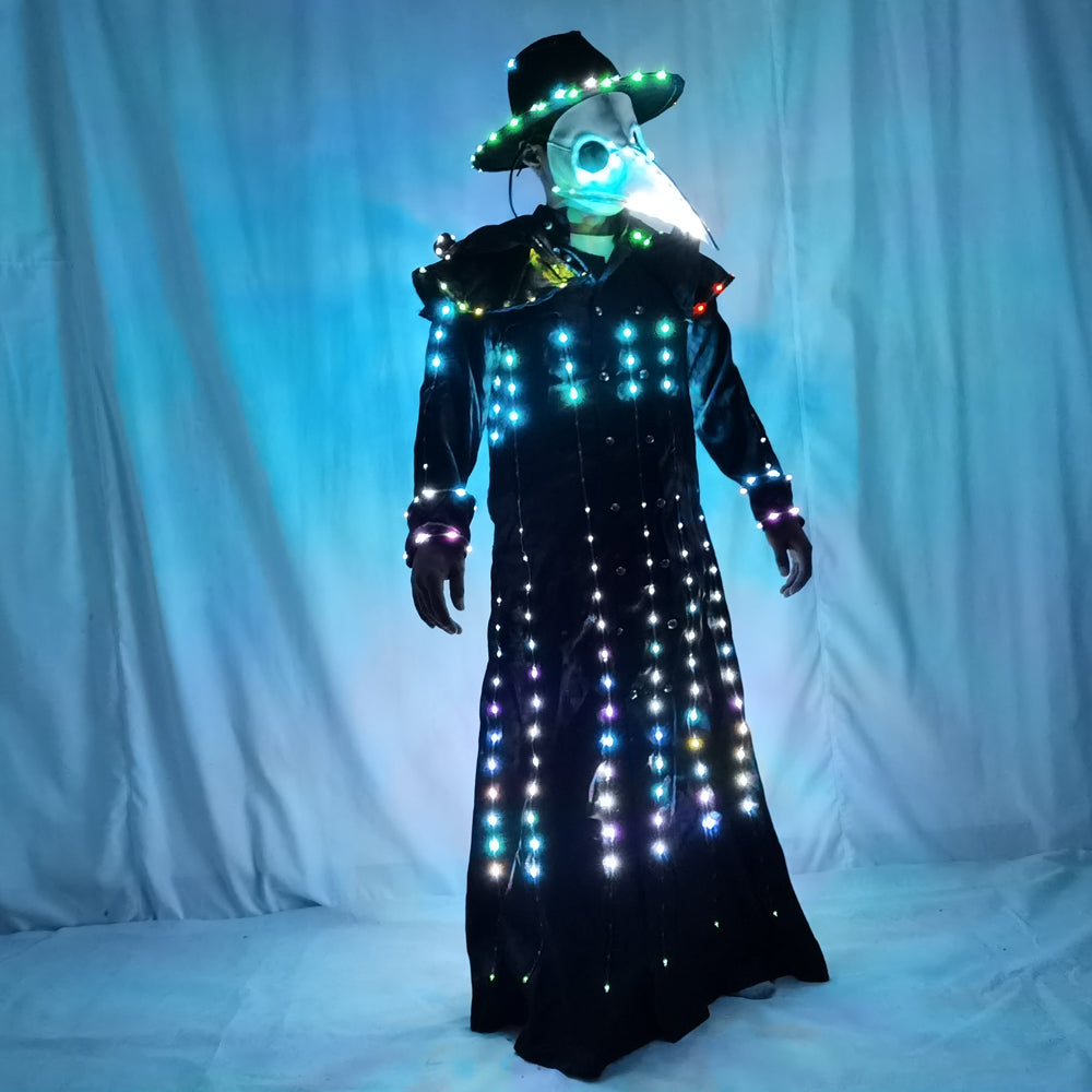 Full Color Luminous Plague Doctor Outfit – Steampunk Light Up Mask Costume