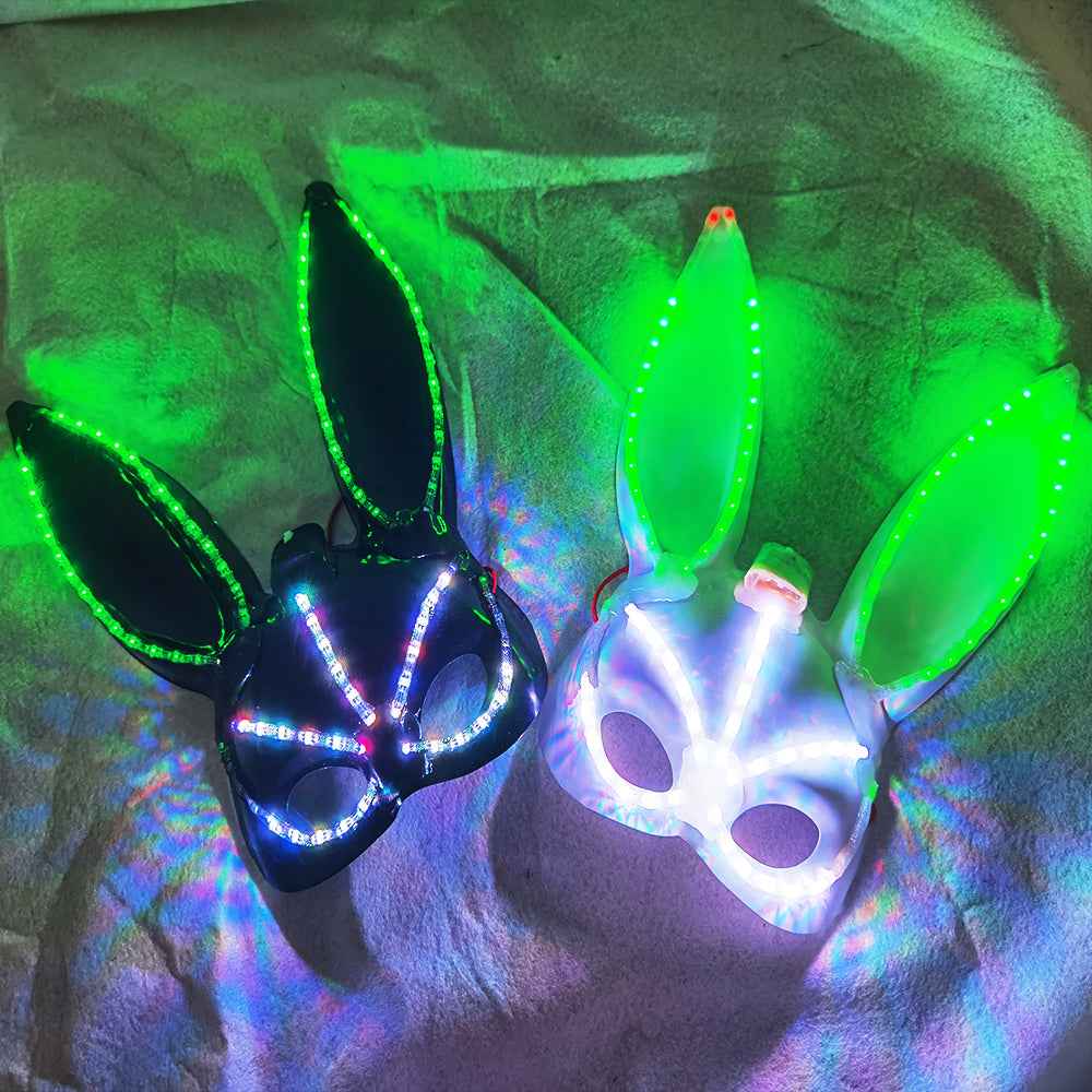 LED Glowing Plush Bunny Mask Mixed Colors Cross-Eyed Cute Spoof Mask Halloween Party - Tem-laser.com