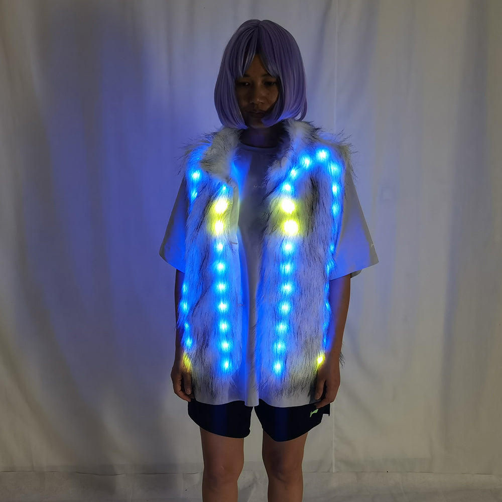 LED Luminous Faux Fur Coat – Remote Control Light Up Jacket
