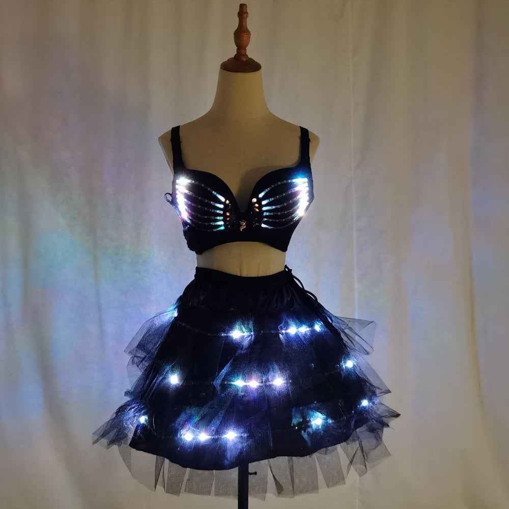Women LED Mermaid Belly Dance Set Bling Bling Bra & Skirt Professional Belly Dance Wear - Tem-laser.com