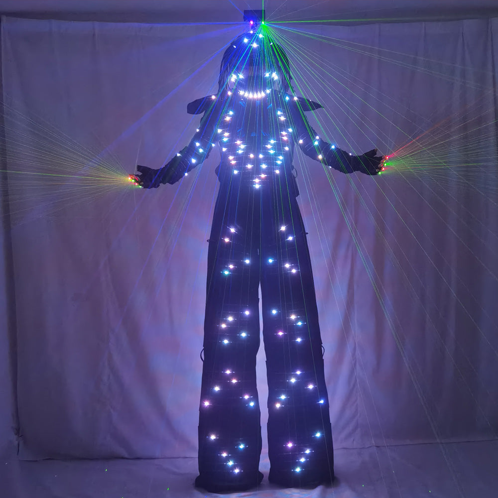 RGB Pixels LED Robot Suit Costume Set Smart Chest Display Stills Walker Laser Gloves Helmet for DJ Club Party Stage Performance