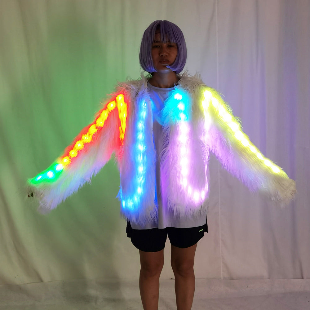 LED Faux Fur Decorative Overcoat – Christmas Party Jacket