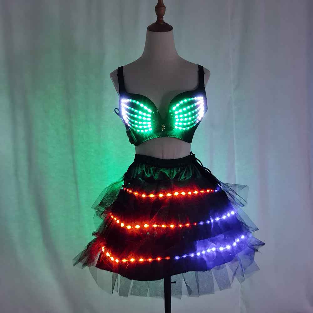 Women LED Mermaid Belly Dance Set Bling Bling Bra & Skirt Professional Belly Dance Wear - Tem-laser.com