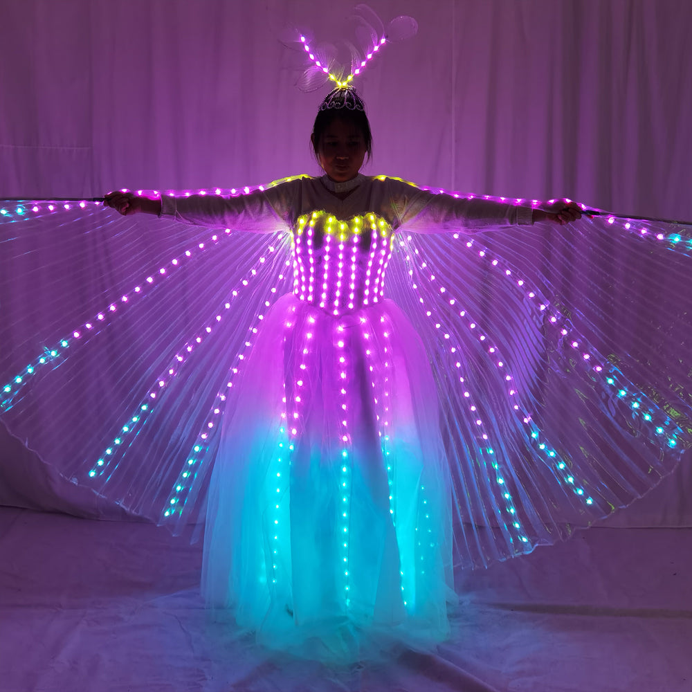 LED Light Up Wedding Gown with Luminous Wings – Ballroom Dance Dress