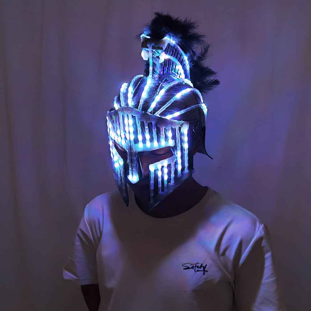 Glowing LED Spartan Helmet Medieval Gladiator Mask Roman Warrior Costume Robot Suit - Tem-laser.com