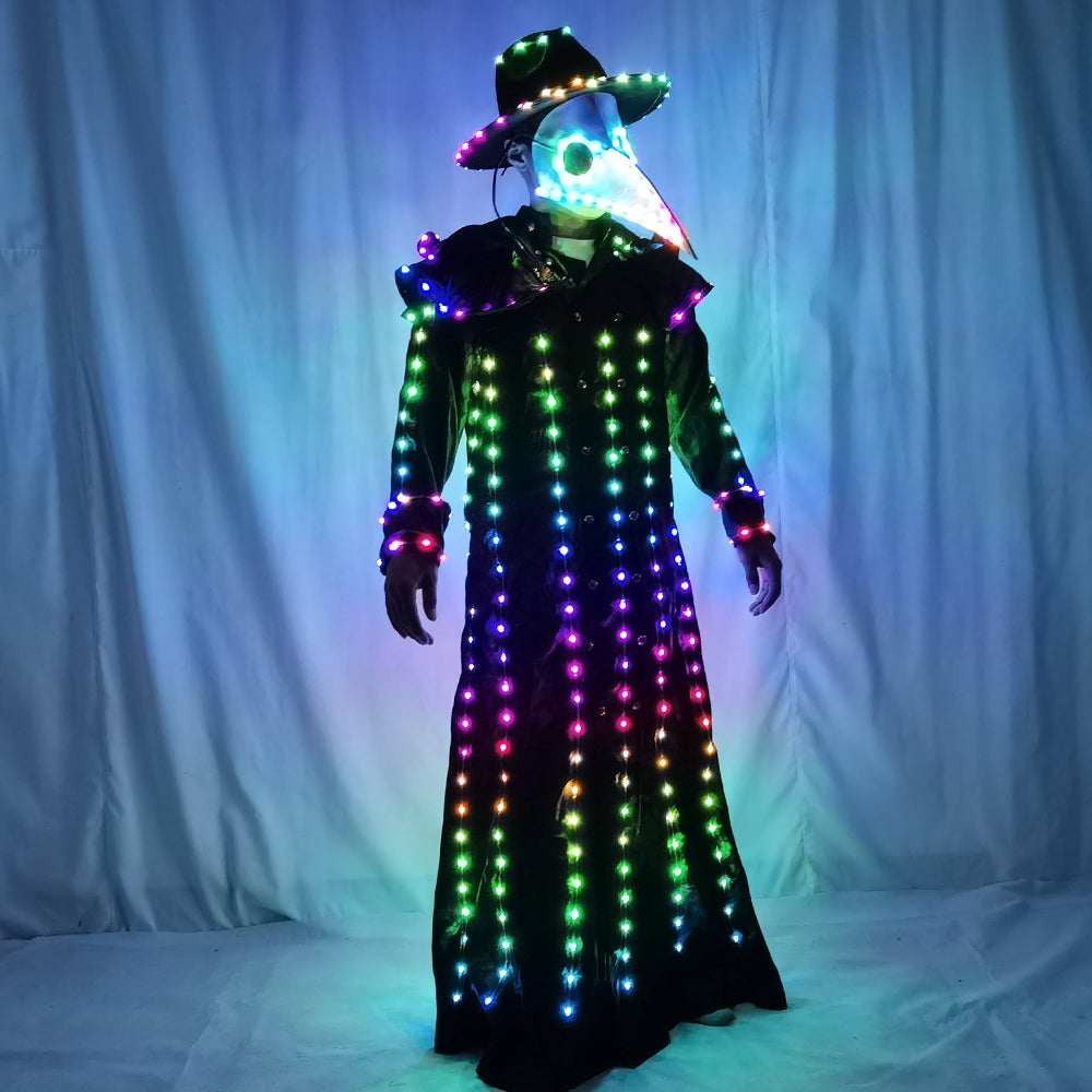 Full Color Luminous Plague Doctor Outfit – Steampunk Light Up Mask Costume