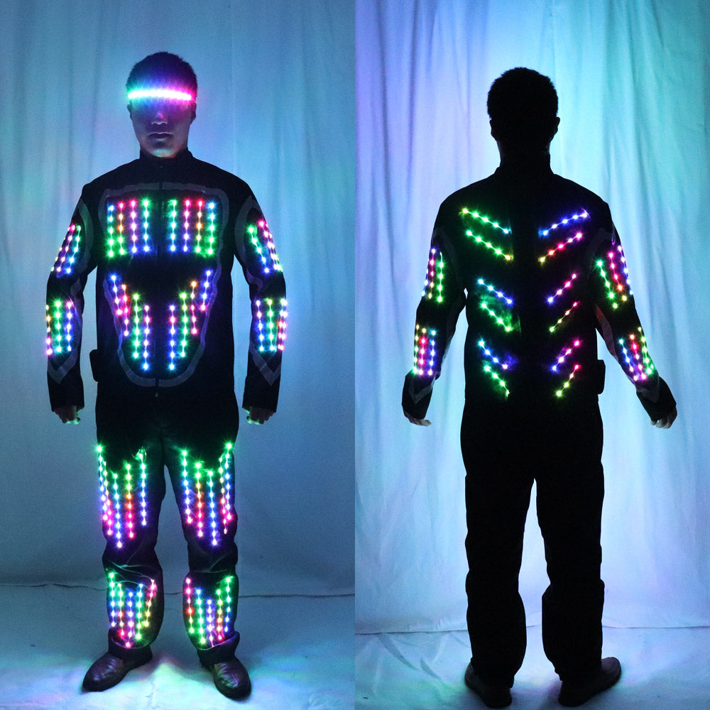 Full Color LED Growing Robot Suit Costume Men LED Luminous Flashing Clothing Dance Wear For Night Clubs Party Event Bar Supplies