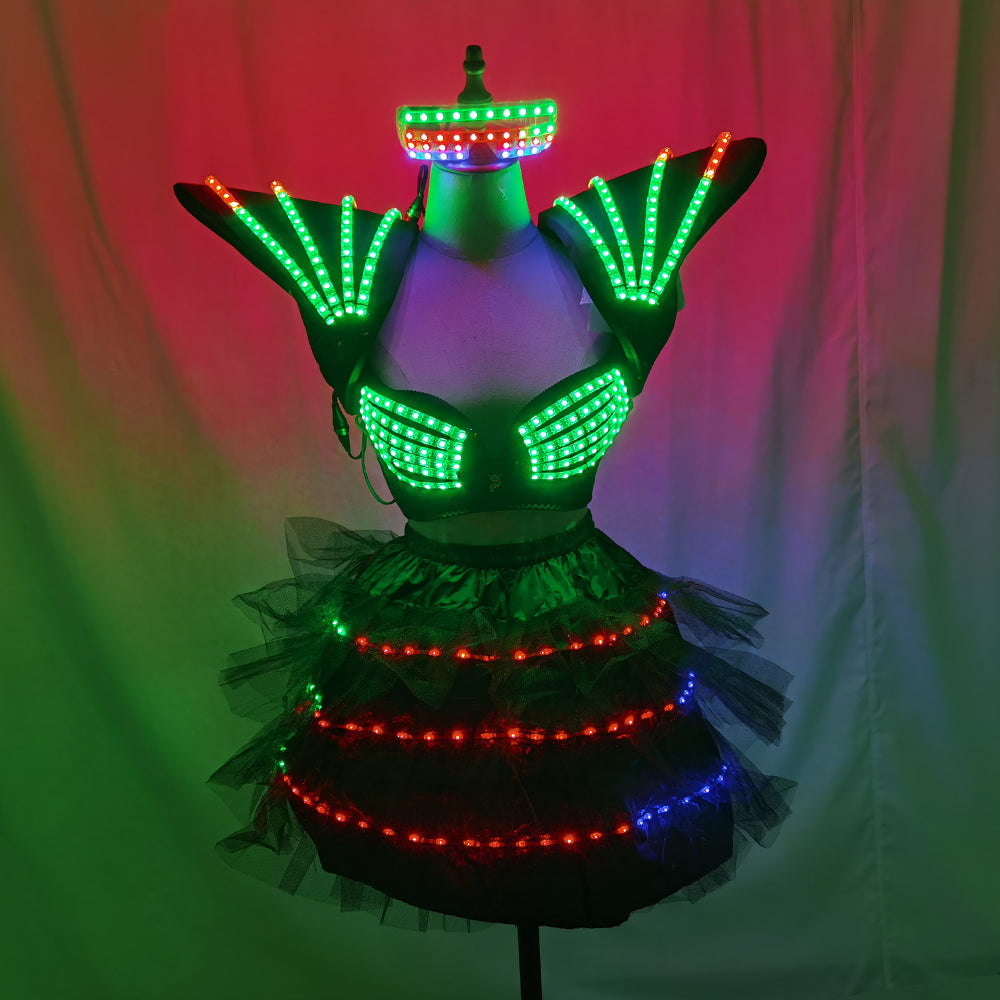 LED Light Up Dance Bra Colorful Shoulder Luminous Vest Nightclub Performance Outfit