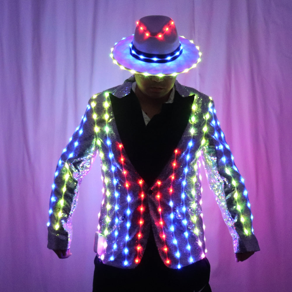 Full Color LED Sequins Fashion Jacket - Luminous Slim Suit for Host Best Man Banquet Dance Show