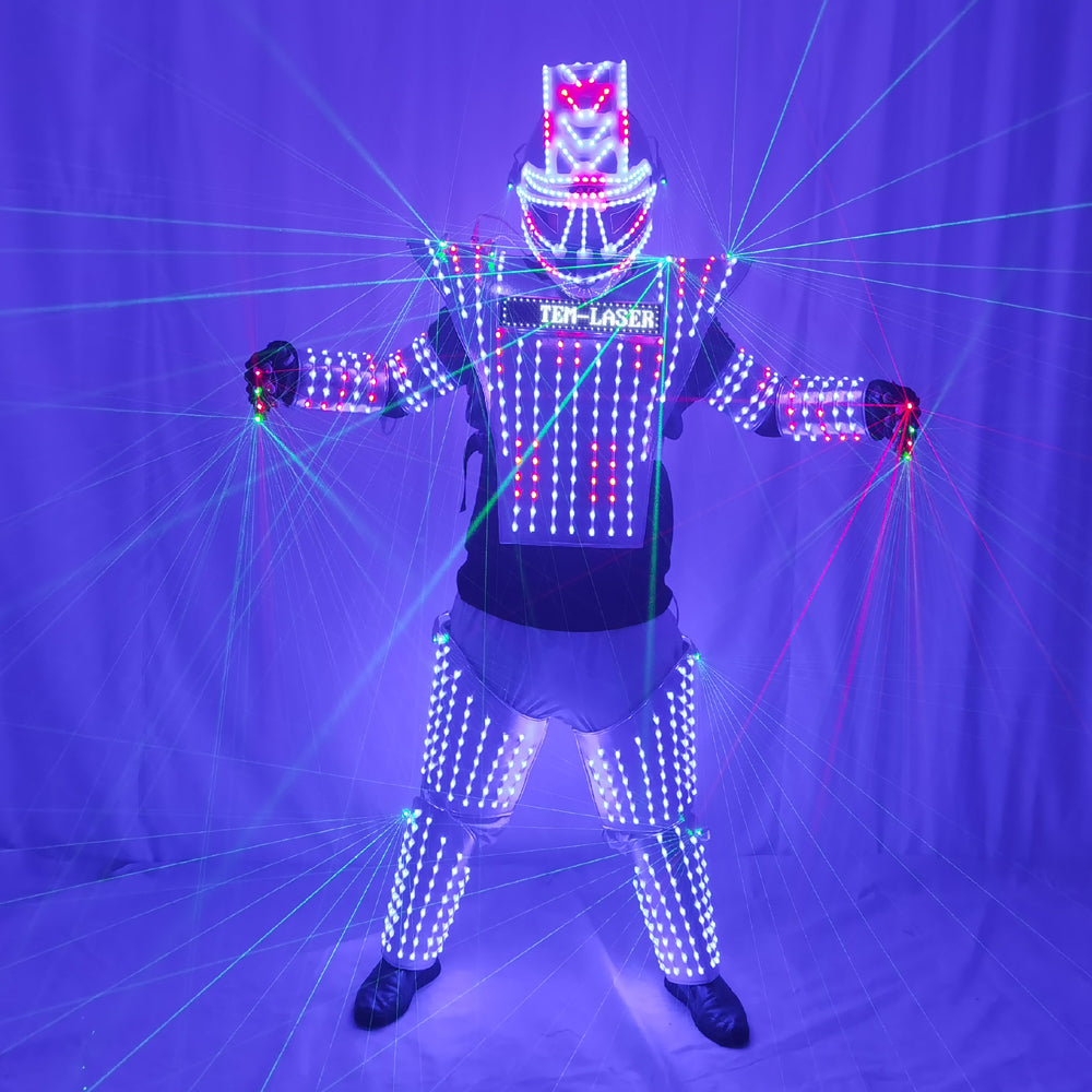Full Color LED Robot Suit with Green Laser Jacket - Illuminated Costume for DJ Bar Stage & Model Show Performances