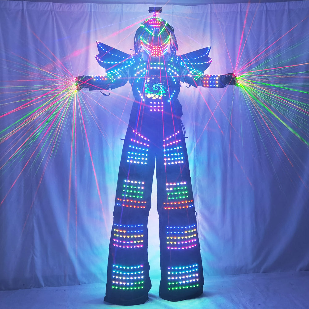 Customizable Full Color Pixel LED Robot Costume - Stilts Walker with DIY Digital Screen & Laser Gloves for Epic Performances