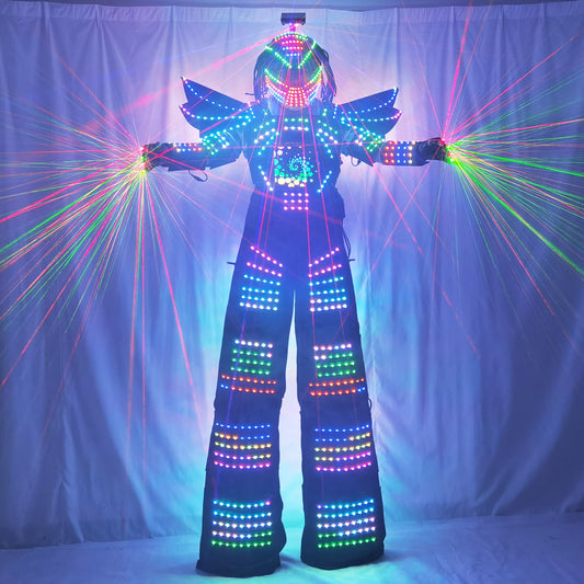 Customizable Full Color Pixel LED Robot Costume - Stilts Walker with DIY Digital Screen & Laser Gloves for Epic Performances