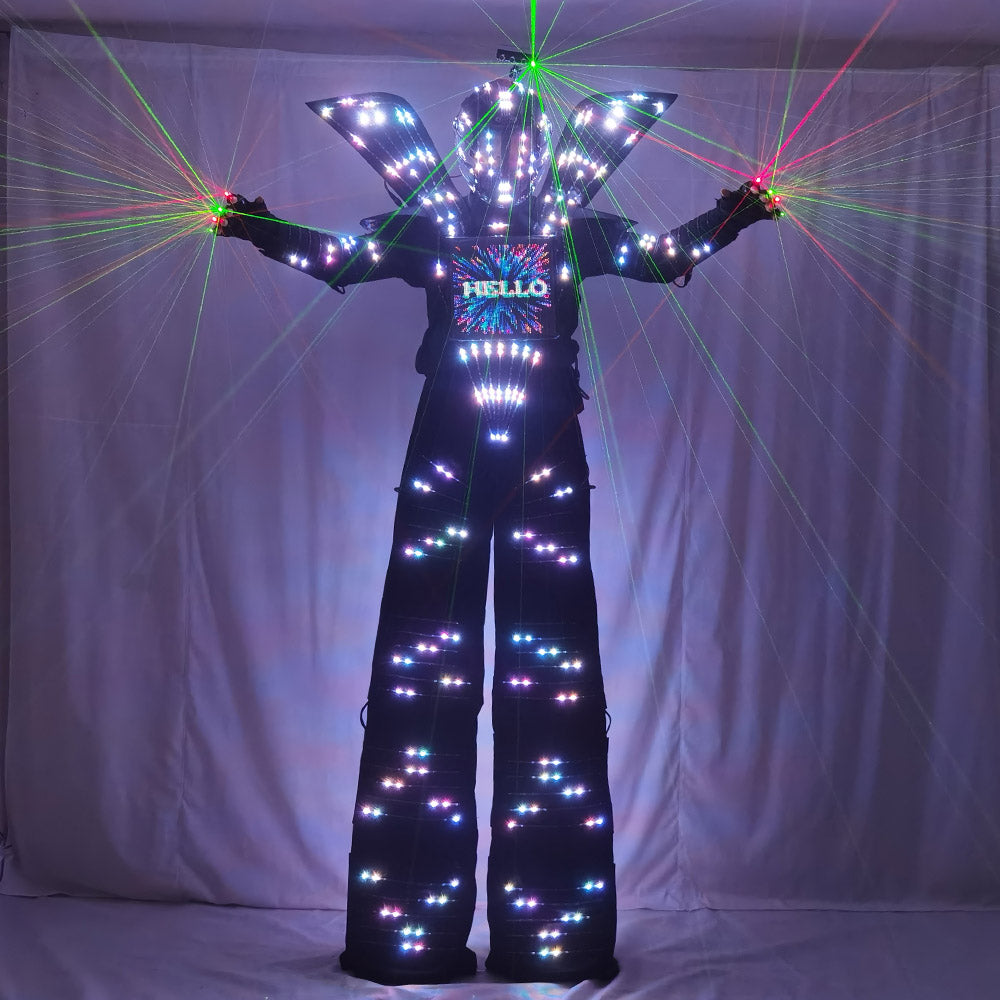 Traje LED Robot Stilt Walking Luminous Suit for Carnival Party with Chest Display  Laser Gloves