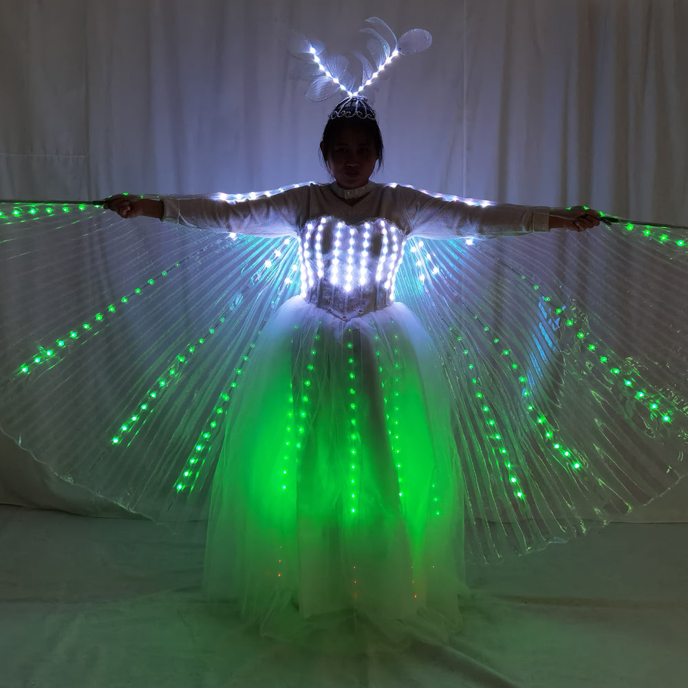 LED Light Up Wedding Gown with Luminous Wings – Ballroom Dance Dress