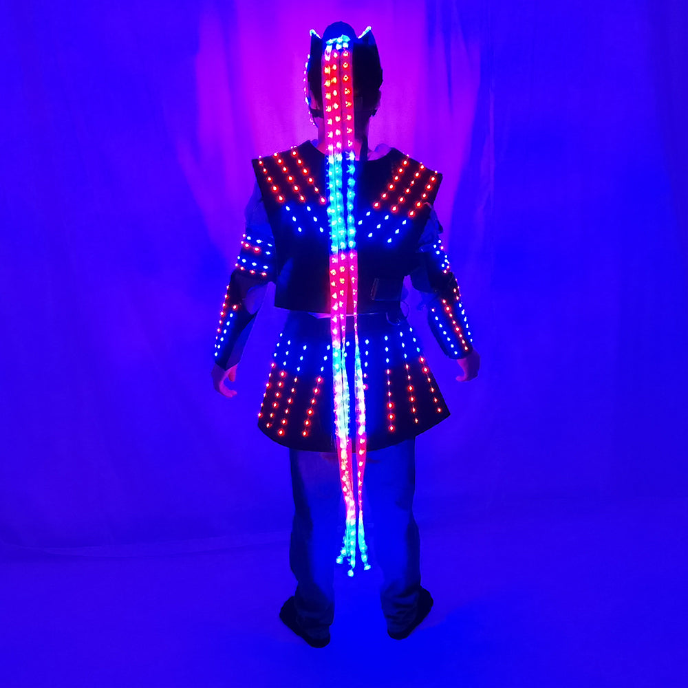 LED Robot Suit Costume Laser Glove Canvas Fashion Glowing Wedding Dress Clothes Luminous Headwear Short Skirt