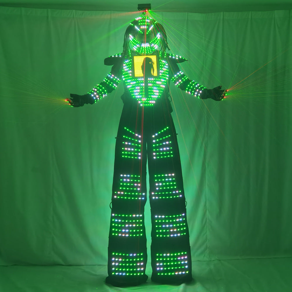 RGB Pixels LED Robot Suit Costume Set Smart Chest Display Stills Walker Laser Gloves Helmet for DJ Club Party Stage Performance