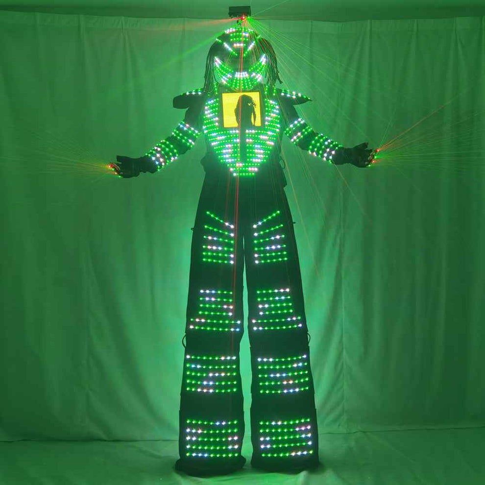 RGB LED Robot Costume Set for DJ Club Party with Helmet & Laser Gloves ...