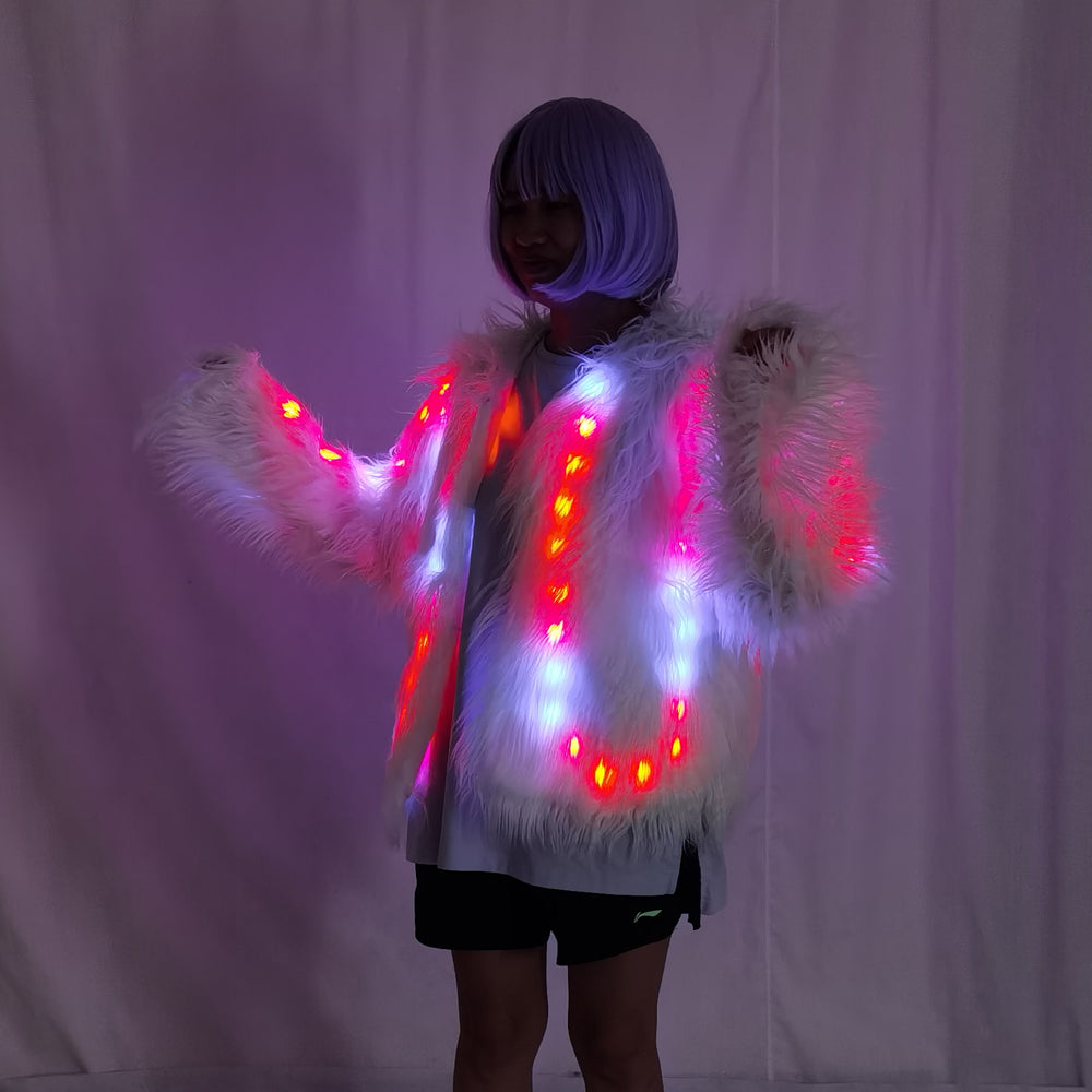 LED Faux Fur Decorative Overcoat – Christmas Party Jacket