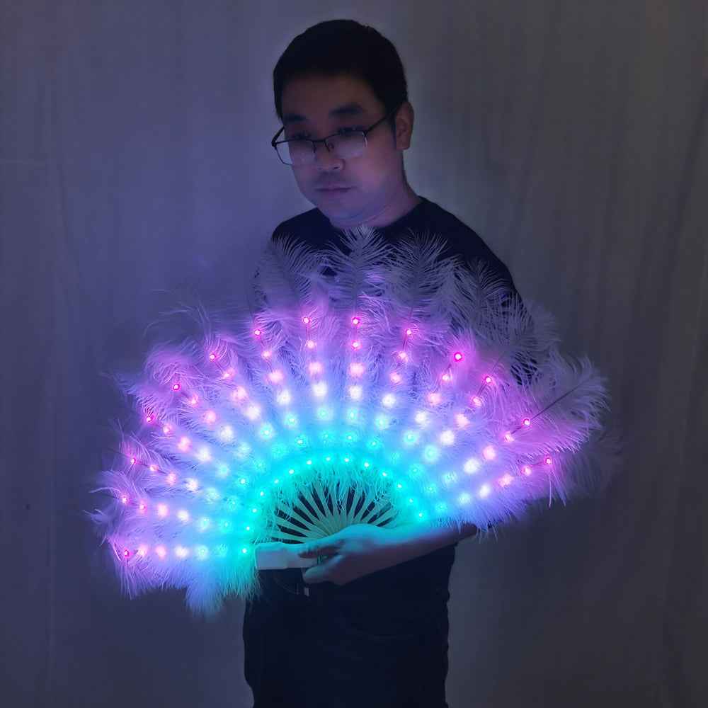 Ostrich Feathers LED Fan Performance Dancing Lights Fans Night Show Singer DJ Costumes Halloween Party Gifts - Tem-laser.com