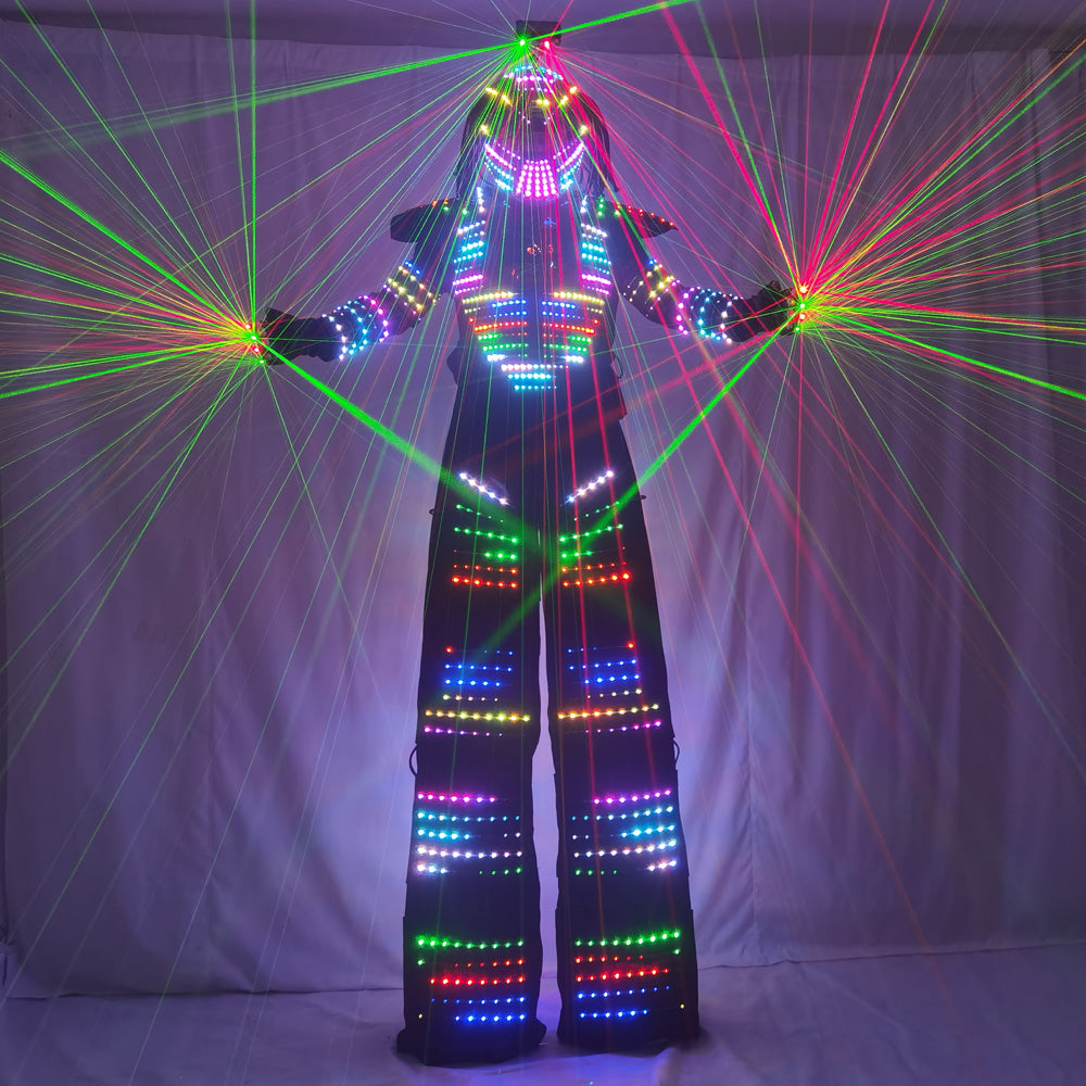 RGB Pixels LED Robot Suit Costume Set Smart Chest Display Stills Walker Laser Gloves Helmet for DJ Club Party Stage Performance