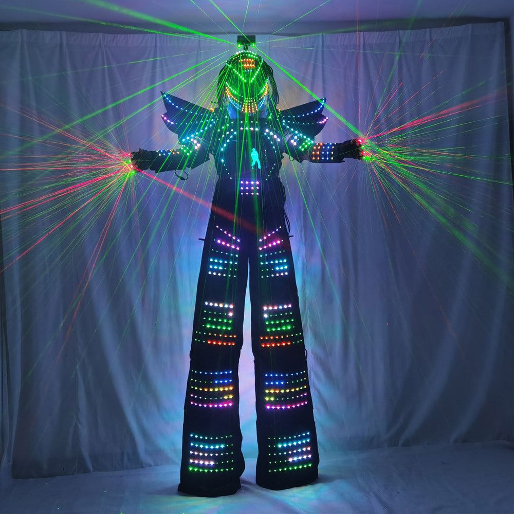 Customizable Full Color Pixel LED Robot Costume - Stilts Walker with DIY Digital Screen & Laser Gloves for Epic Performances