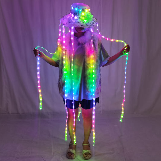 LED Jellyfish Hat Full Color Luminous Headwear Glowing Party Props