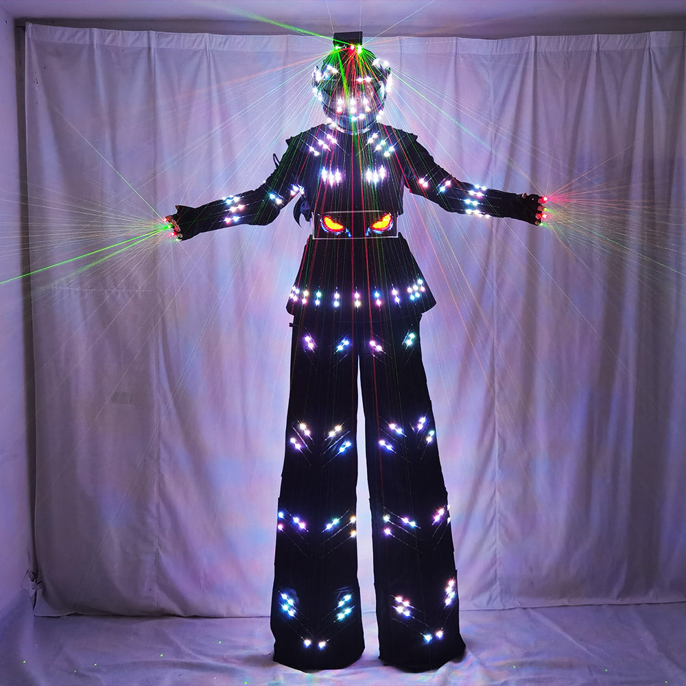 Women's LED Stilt Skirt Robot Suit with Laser Gloves - Kryoman Style Performance Costume for Events Parties