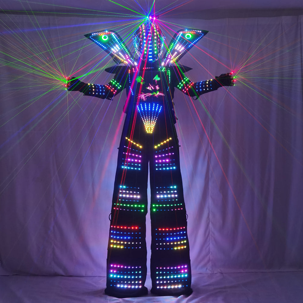 Traje LED Robot Stilt Walking Luminous Suit for Carnival Party with Chest Display  Laser Gloves