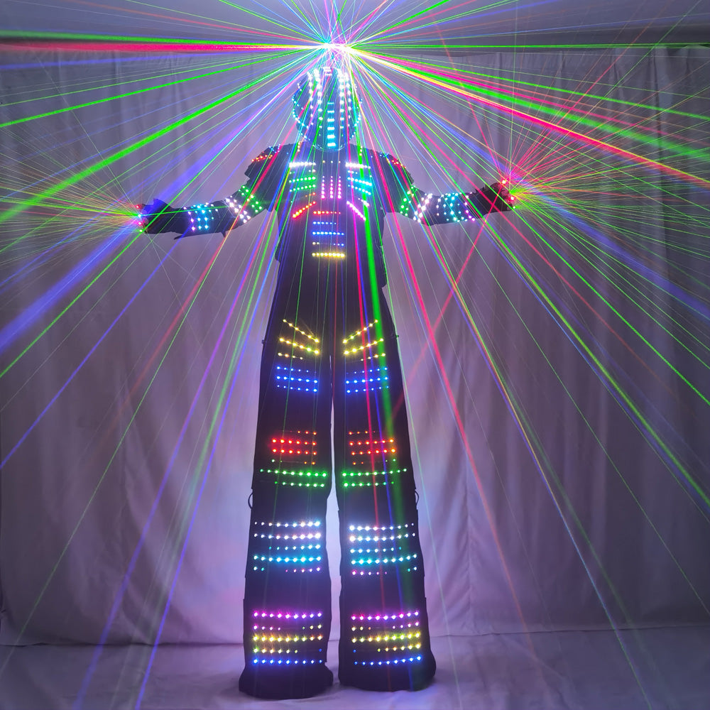 David Guetta LED Robot Costume - Full Color Pixel Luminous Suit Match High Heel Predator Clothing