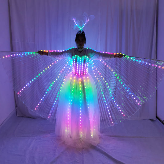 LED Light Up Wedding Gown with Luminous Wings – Ballroom Dance Dress