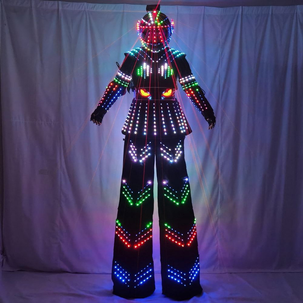 Women's LED Stilt Skirt Robot Suit with Laser Gloves - Kryoman Style Performance Costume for Events Parties