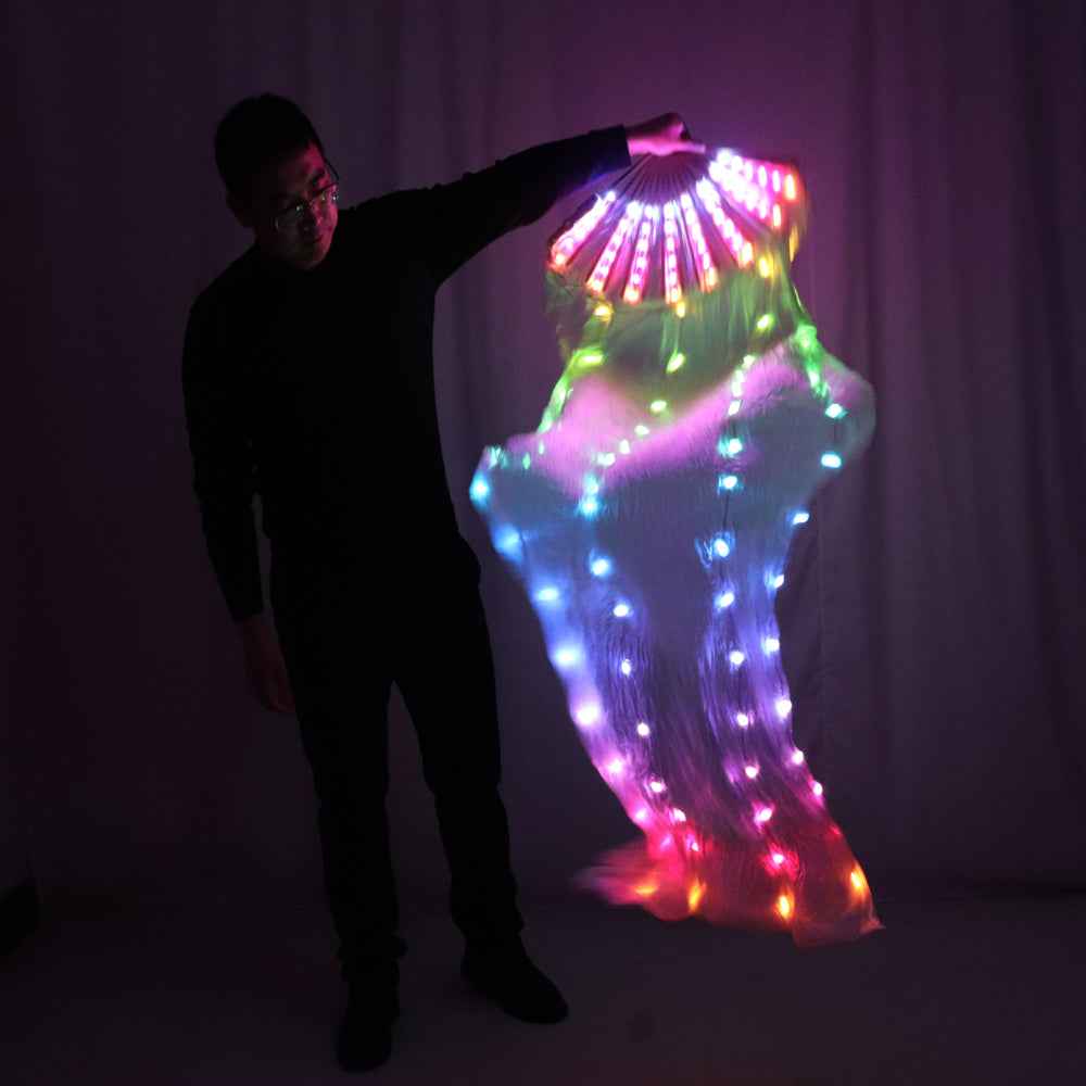 LED Full Color Belly Dance Silk Fan Veil Stage Performance Accessories Prop Light Bellydance LED Fans Shiny Rainbow - Tem-laser.com