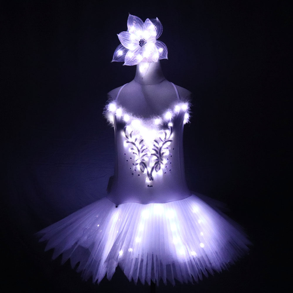 Classic Adult Camisole Strap Leather Ballet LED Skirt Tutu White Swan ...