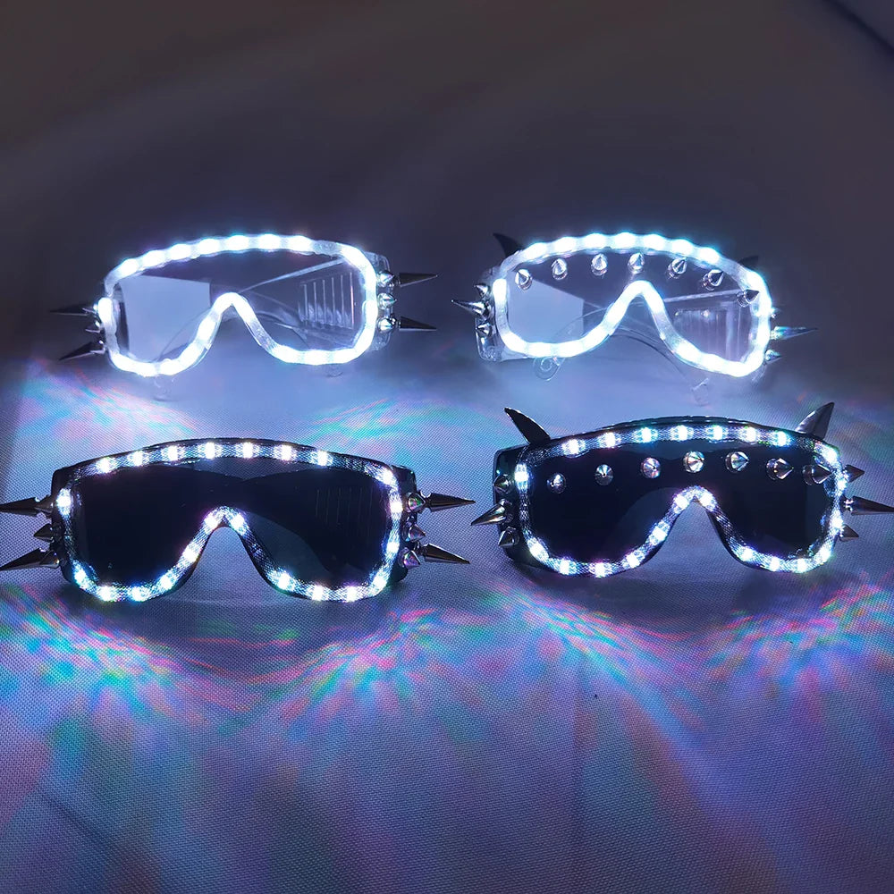 Full Color Remote Flashing LED Glow Glasses LED Rivet Punk Glasse for LED Growing Light Performance Stage Costume Clothes
