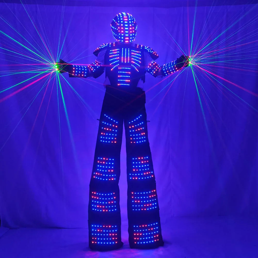 Full Color Pixel LED Robot Costume David Guetta LED Robot Suit Laser Robot Jacket Ranger Stilts Clothes Luminous Costumes