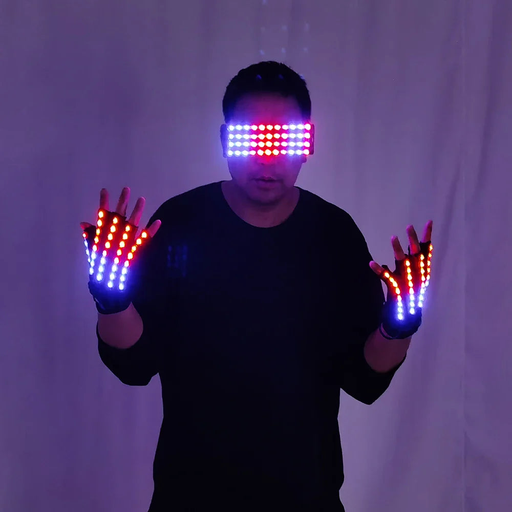 LED Gloves Full Color Rave Flashing Finger Remote Contorl Glowing Glasses Costume Props Party DJ Halloween Christmas Decor