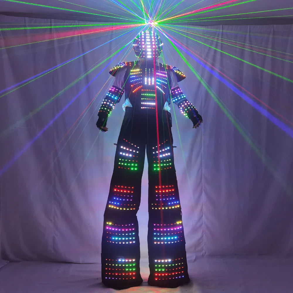 Full Color Pixel LED Robot Costume David Guetta LED Robot Suit Laser Robot Jacket Ranger Stilts Clothes Luminous Costumes